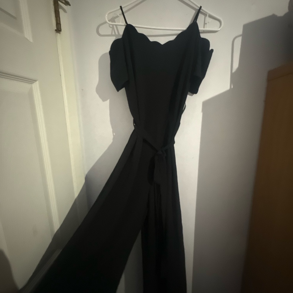 Marshalls Black Cold-Shoulder Jumpsuit with Tie Waist
